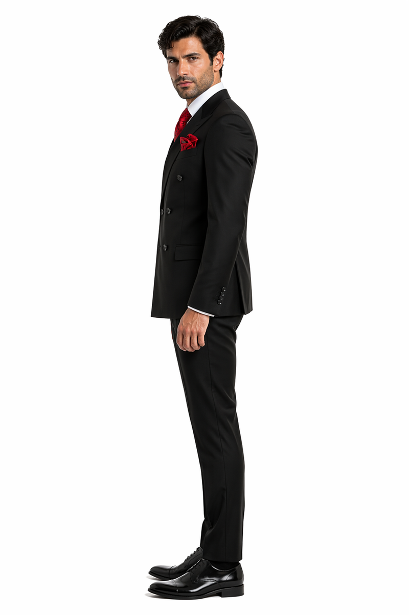 Rossiman Mens Formal Black Slim Fit Suit - 3-Piece with Stylish Vest & Trousers