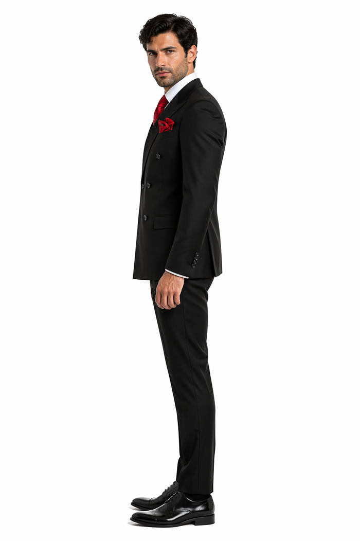 Rossiman Mens Formal Black Slim Fit Suit - 3-Piece with Stylish Vest & Trousers