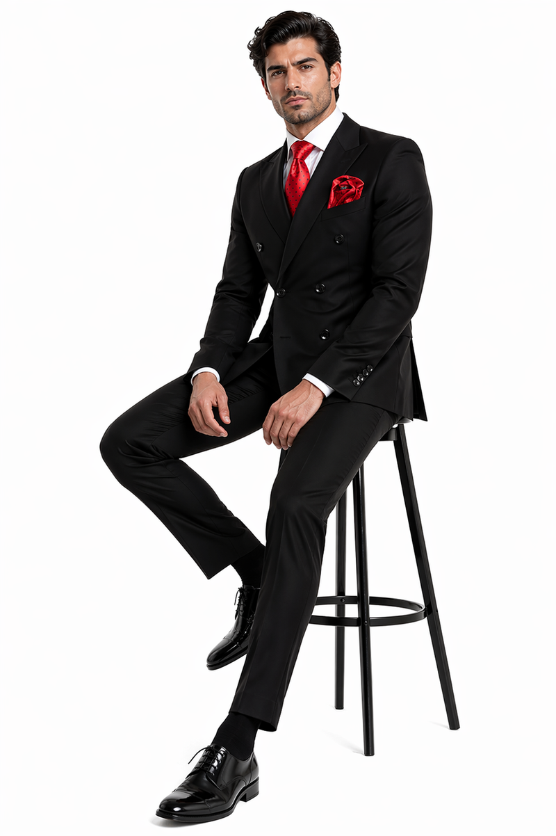 Rossiman Mens Formal Black Slim Fit Suit - 3-Piece with Stylish Vest & Trousers
