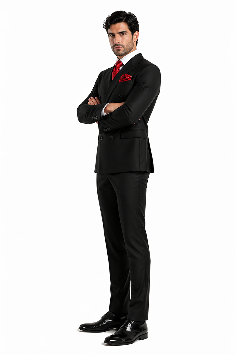 Rossiman Mens Formal Black Slim Fit Suit - 3-Piece with Stylish Vest & Trousers
