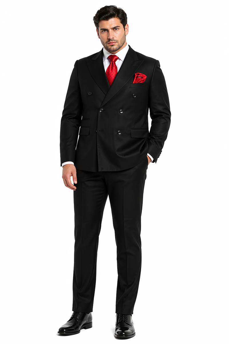 Rossiman Mens Formal Black Slim Fit Suit - 3-Piece with Stylish Vest & Trousers