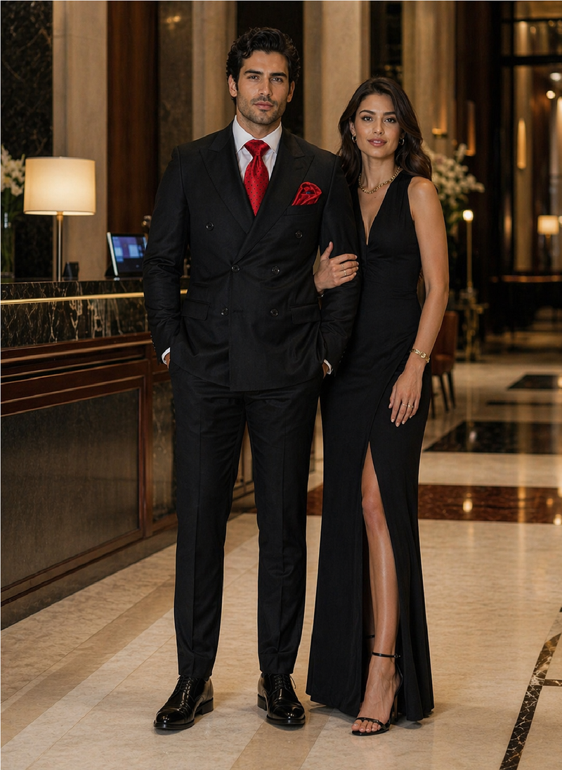 Rossiman Mens Formal Black Slim Fit Suit - 3-Piece with Stylish Vest & Trousers
