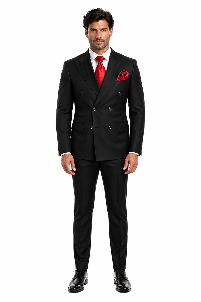 Rossiman Mens Formal Black Slim Fit Suit - 3-Piece with Stylish Vest & Trousers