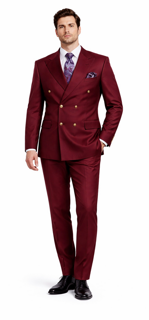 Rossiman Men's Burgundy Slim Fit Formal Suit â€“ Modern Double-Breasted Jacket