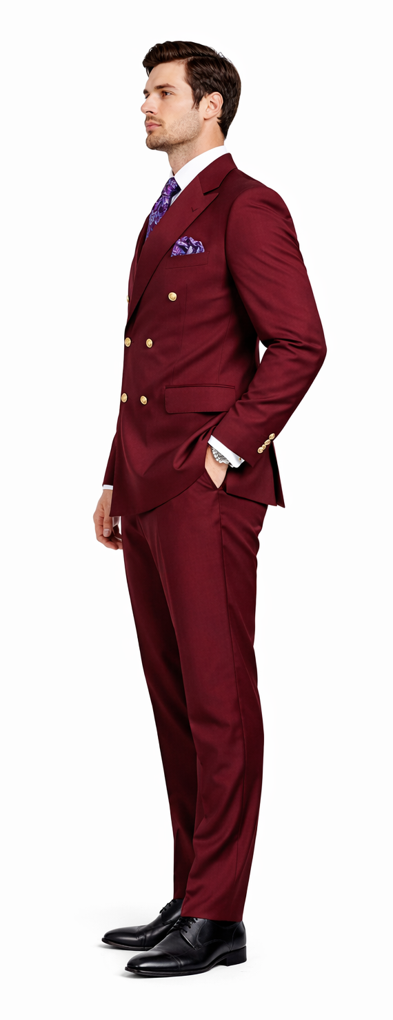 Rossiman Men's Burgundy Slim Fit Formal Suit â€“ Modern Double-Breasted Jacket