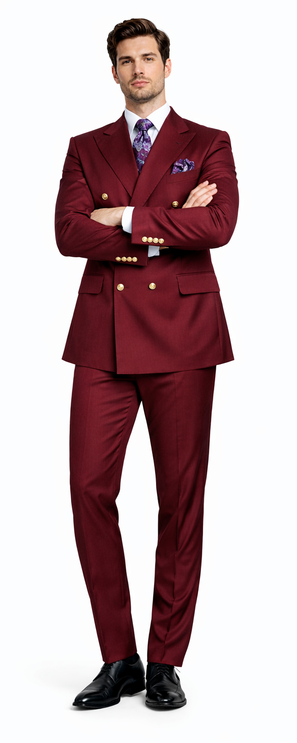 Rossiman Men's Burgundy Slim Fit Formal Suit â€“ Modern Double-Breasted Jacket