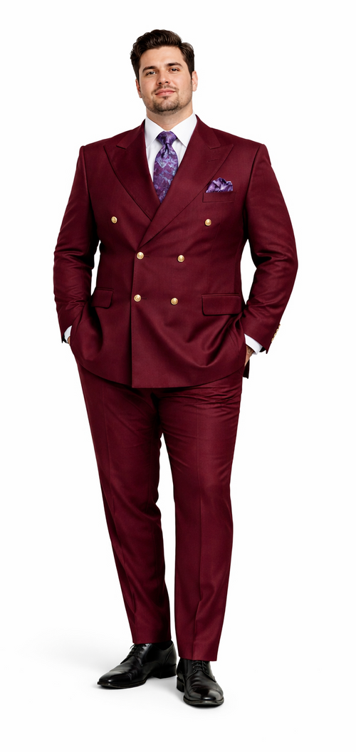 Rossiman Men's Burgundy Slim Fit Formal Suit â€“ Modern Double-Breasted Jacket