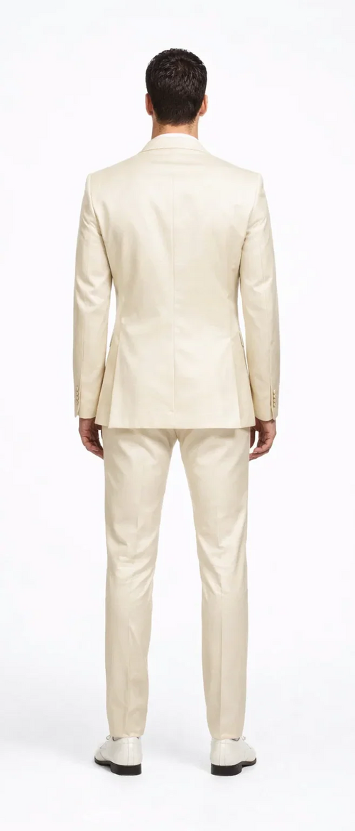 Rossiman Mens Cream Sateen Suit - Elegant Glossy Formalwear