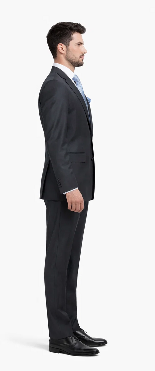 Rossiman Men's Dark Gray Slim Fit Suit â€“ 3-Piece Vested Set with Flat Front Pants