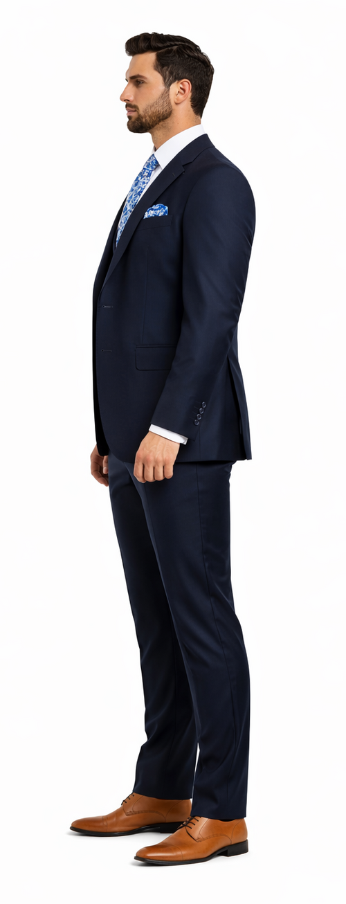 Rossiman Menâ€™s Formal Blue Suit â€“ Slim Fit Design with Vest and Trousers