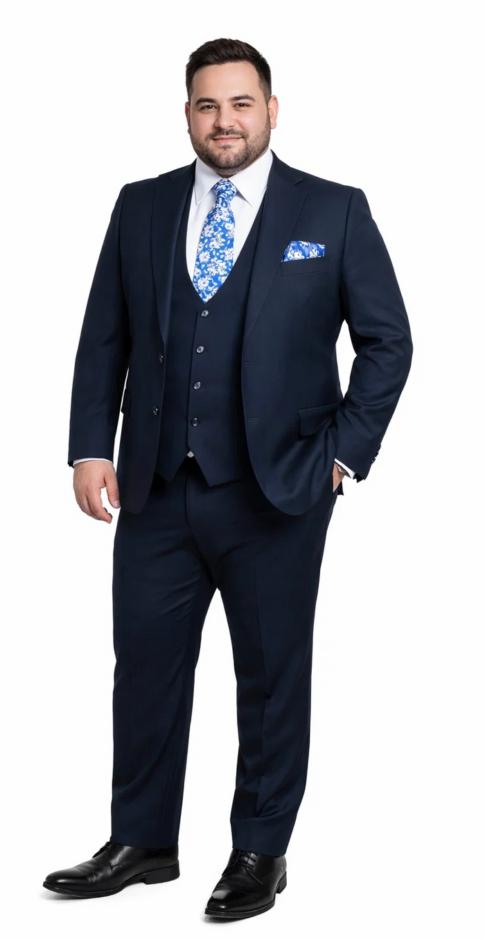 Rossiman Mens Formal Blue Suit - Slim Fit Design with Vest and Trousers