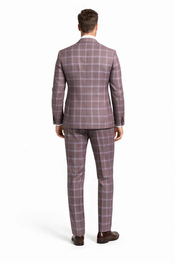 Rossiman Plaid Suit â€“ Gray & Lavender Textured Windowpane Double-Breasted Suit