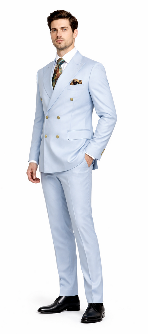 Rossiman Mens Light Blue Slim Fit Suit Elegant Double-Breasted Design