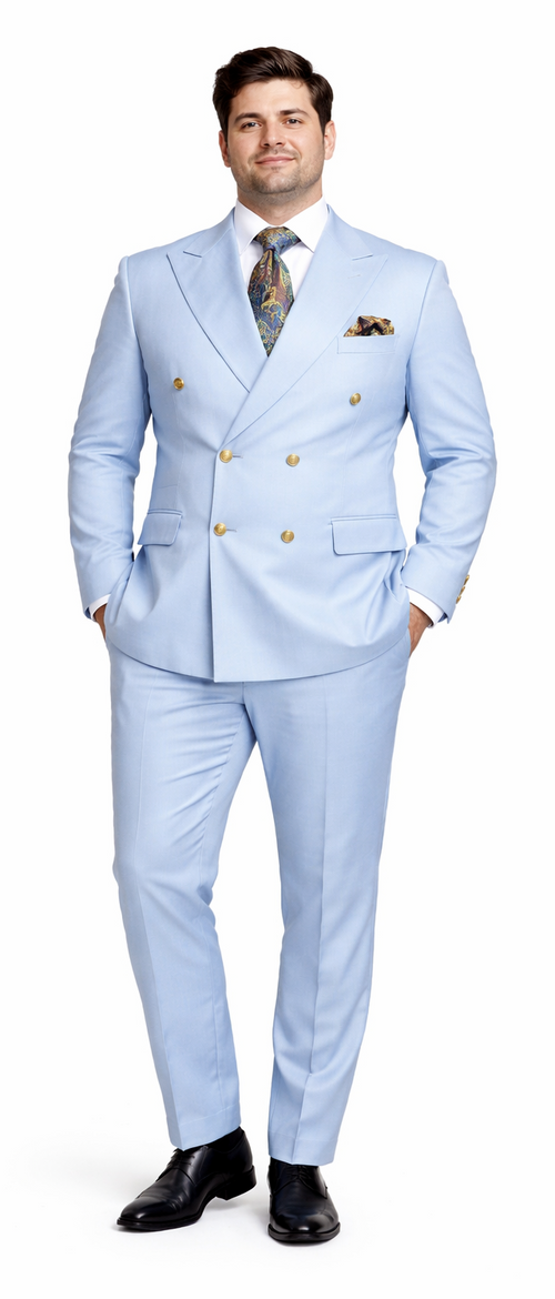 Rossiman Mens Light Blue Slim Fit Suit Elegant Double-Breasted Design