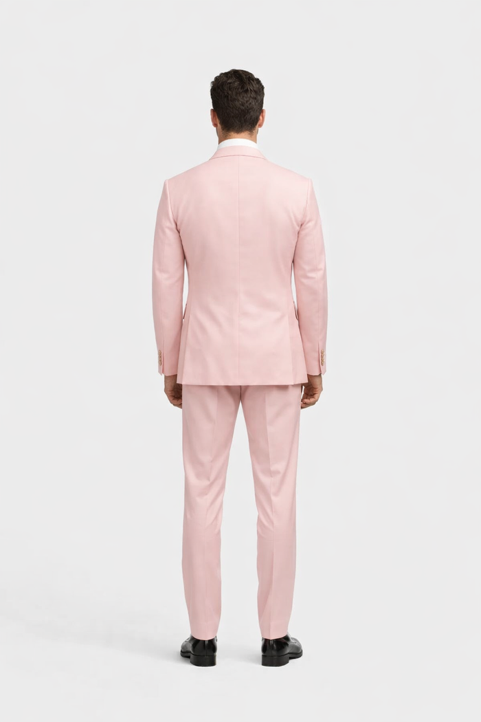 Rossiman Men's Pink Suit â€“ 1-Button Peak Lapel Jacket & Double-Breasted Vest