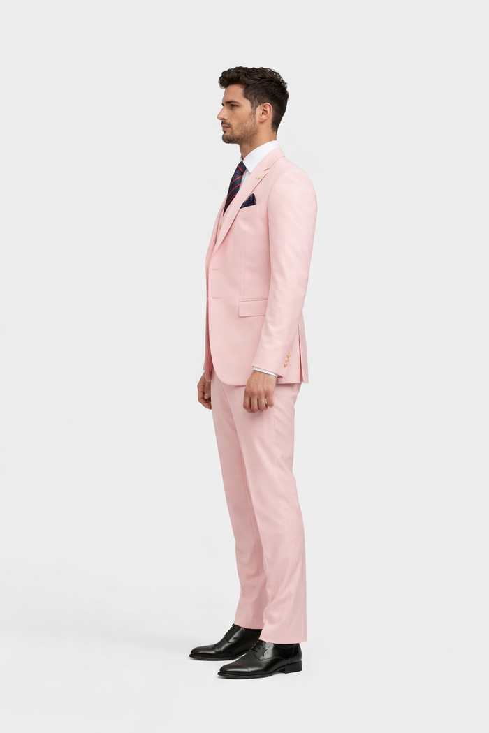 Rossiman Men's Pink Suit â€“ 1-Button Peak Lapel Jacket & Double-Breasted Vest