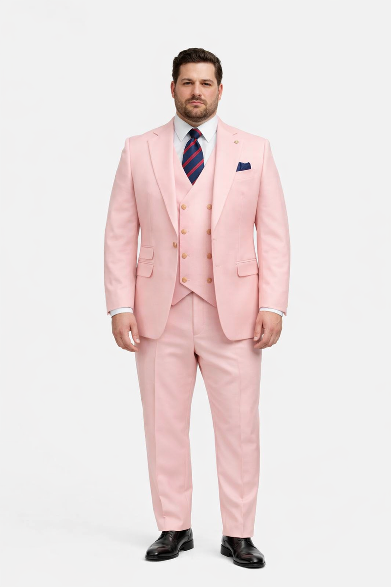 Rossiman Men's Pink Suit â€“ 1-Button Peak Lapel Jacket & Double-Breasted Vest