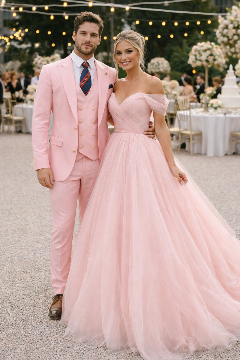 Rossiman Men's Pink Suit â€“ 1-Button Peak Lapel Jacket & Double-Breasted Vest