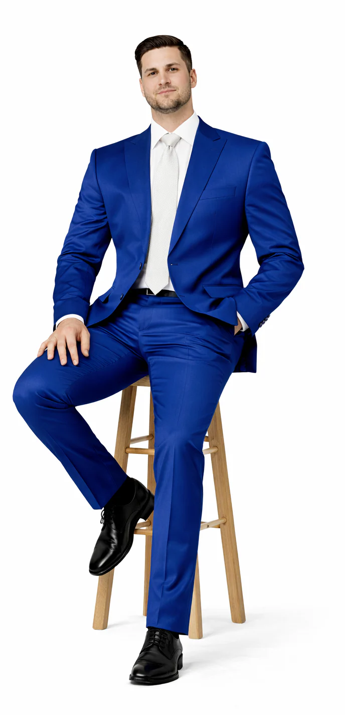 Rossiman Mens Royal Blue Glossy Sateen Suit Bold & Refined Look
