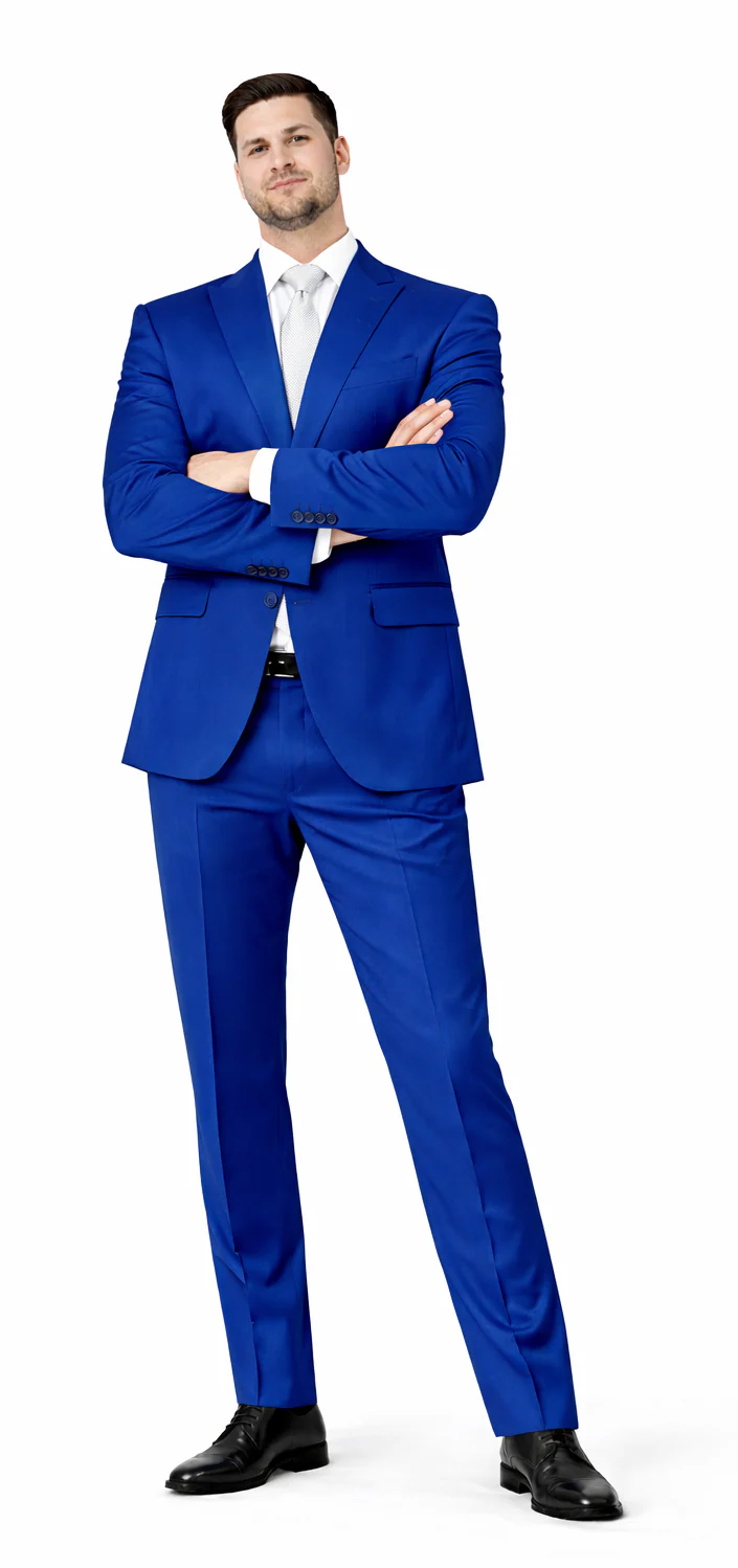 Rossiman Mens Royal Blue Glossy Sateen Suit Bold & Refined Look