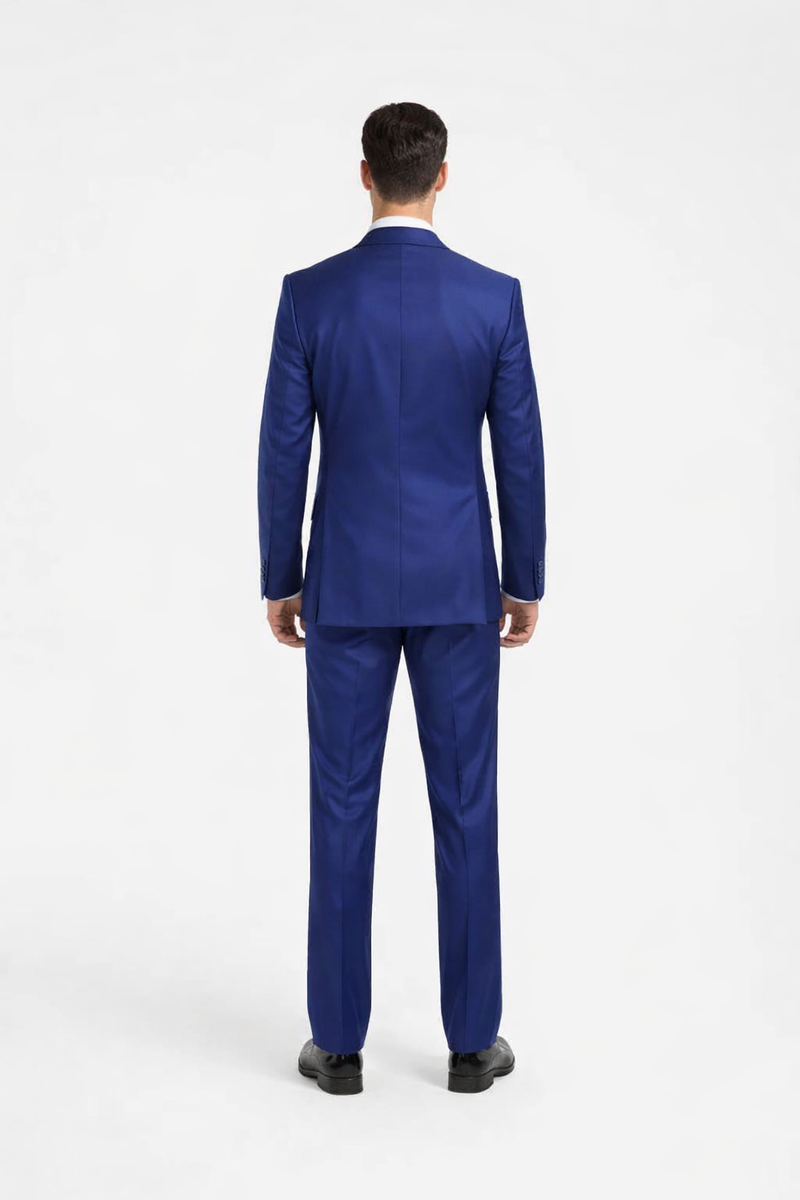 Rossiman Mens Royal Blue Slim Fit Suit - Sophisticated Double-Breasted Design