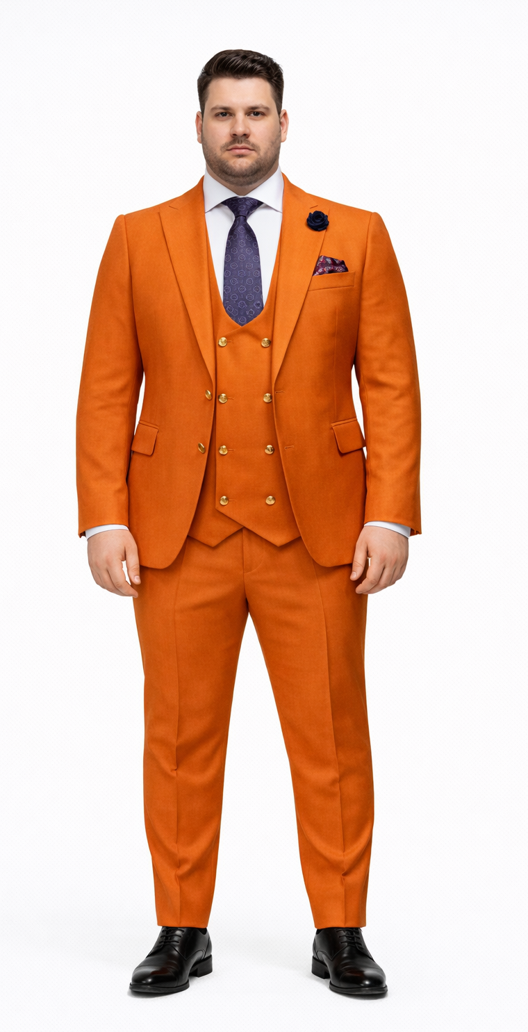 Rossiman Men's Rust Slim Fit Suit â€“ 3-Piece Set with Double-Breasted Vest & Flat Front Pants