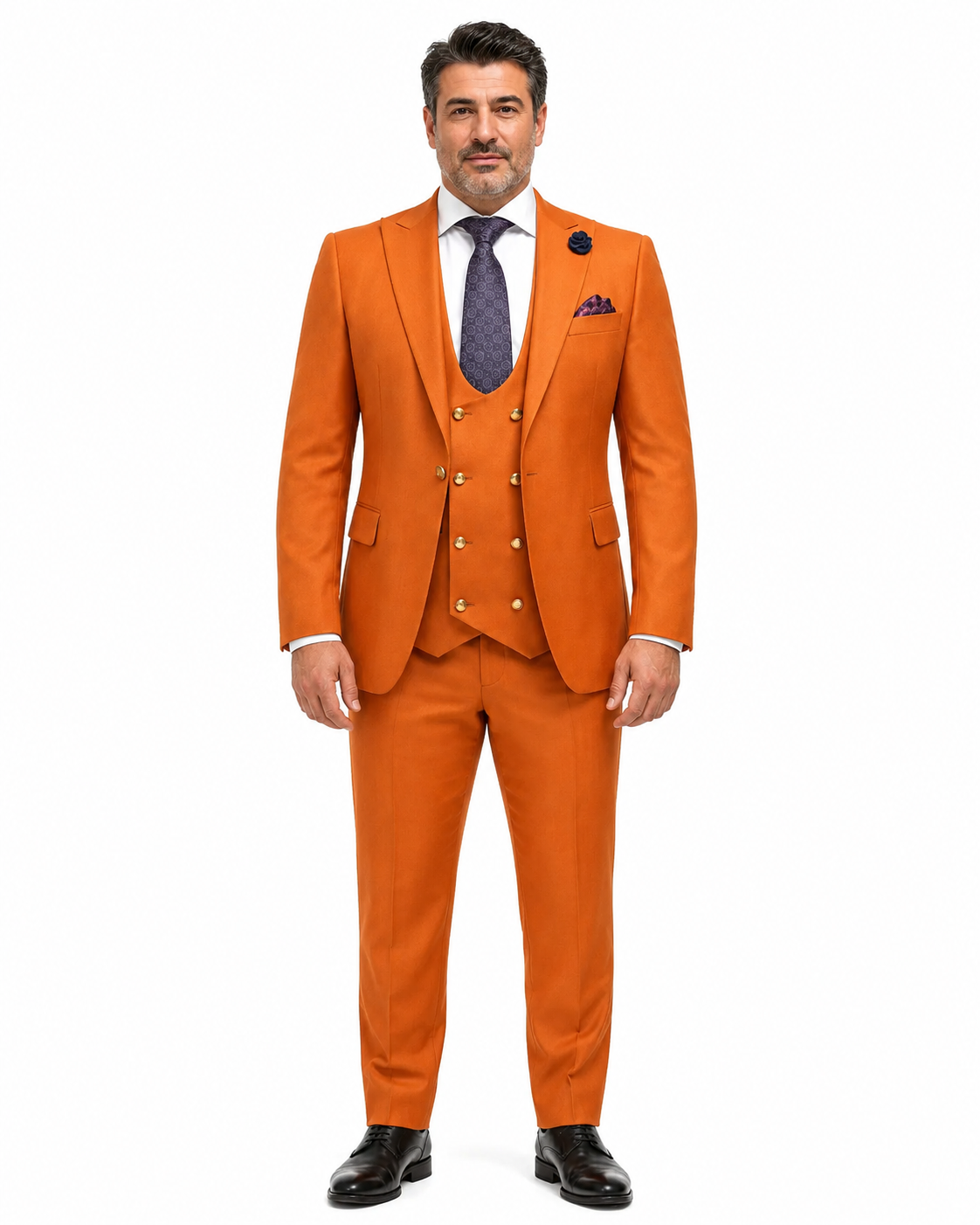 Rossiman Men's Rust Slim Fit Suit â€“ 3-Piece Set with Double-Breasted Vest & Flat Front Pants