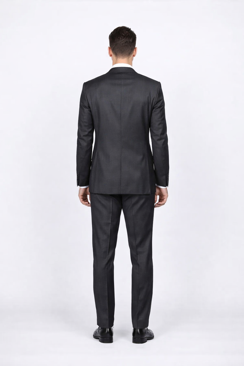 Rossiman Men's Slim Fit Gray Wool Suit â€“ 1-Button Peak Lapel Jacket & Tapered Low-Rise Pants