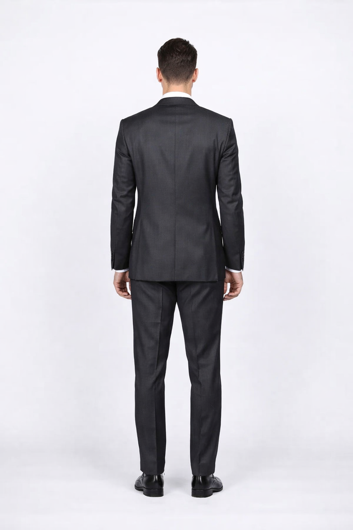 Rossiman Men's Slim Fit Gray Wool Suit â€“ 1-Button Peak Lapel Jacket & Tapered Low-Rise Pants