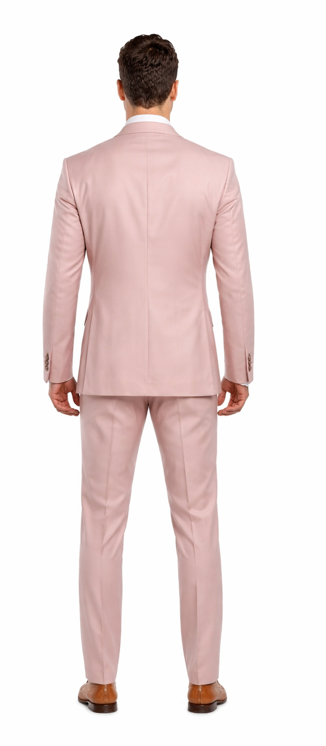 Rossiman Men's Slim Fit Pink Suit â€“ Elegant Double-Breasted Vest & Tailored Flat Front Pants