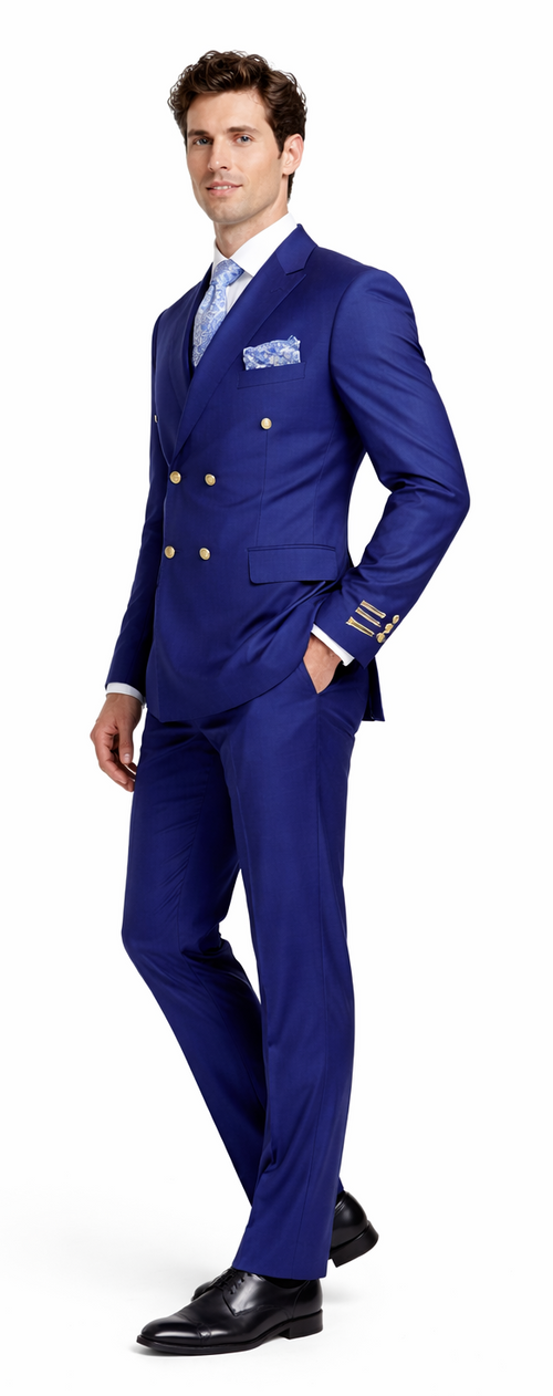 Rossiman Men's Slim Fit Royal Blue Suit â€“ Double-Breasted Elegance