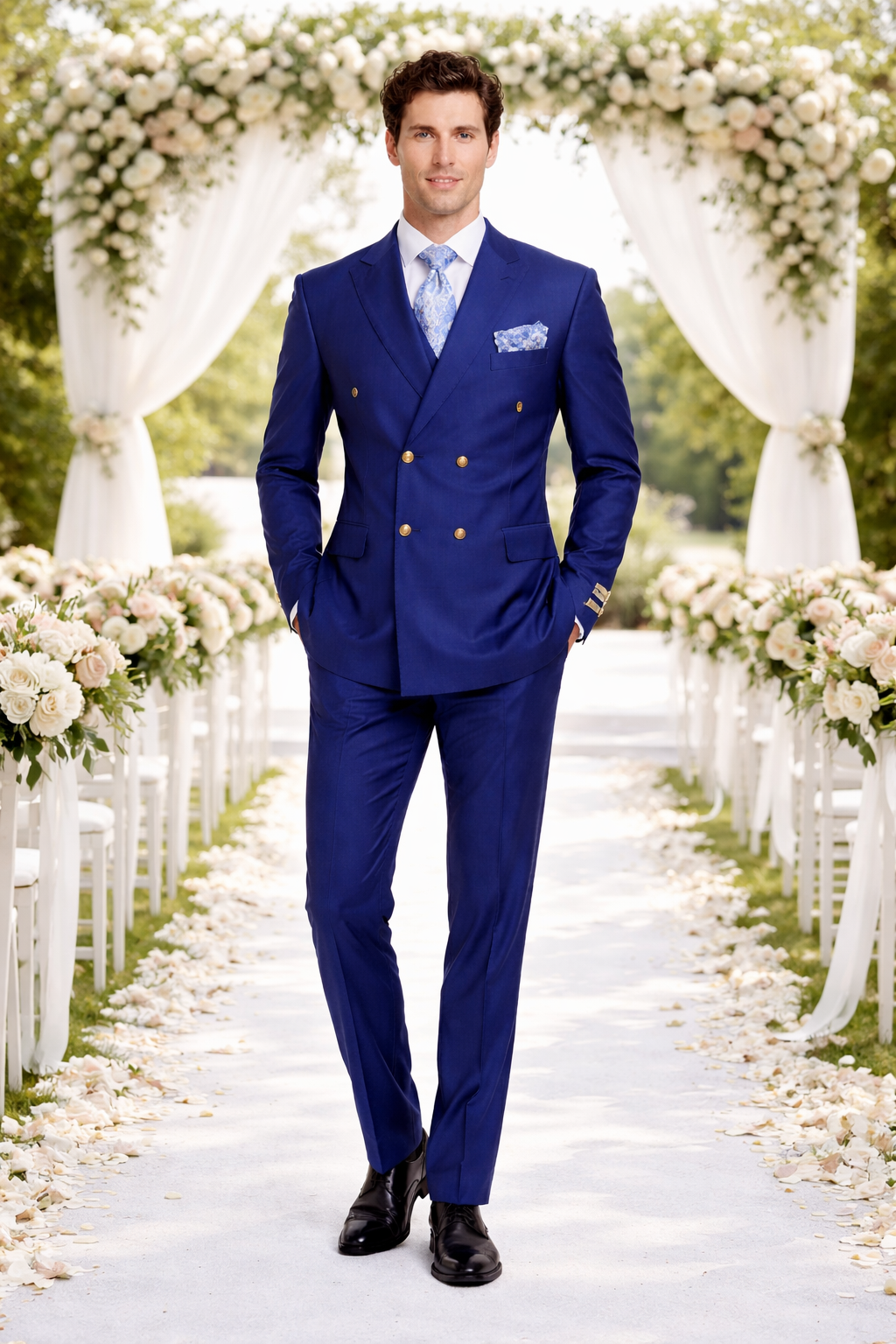 Rossiman Men's Slim Fit Royal Blue Suit â€“ Double-Breasted Elegance