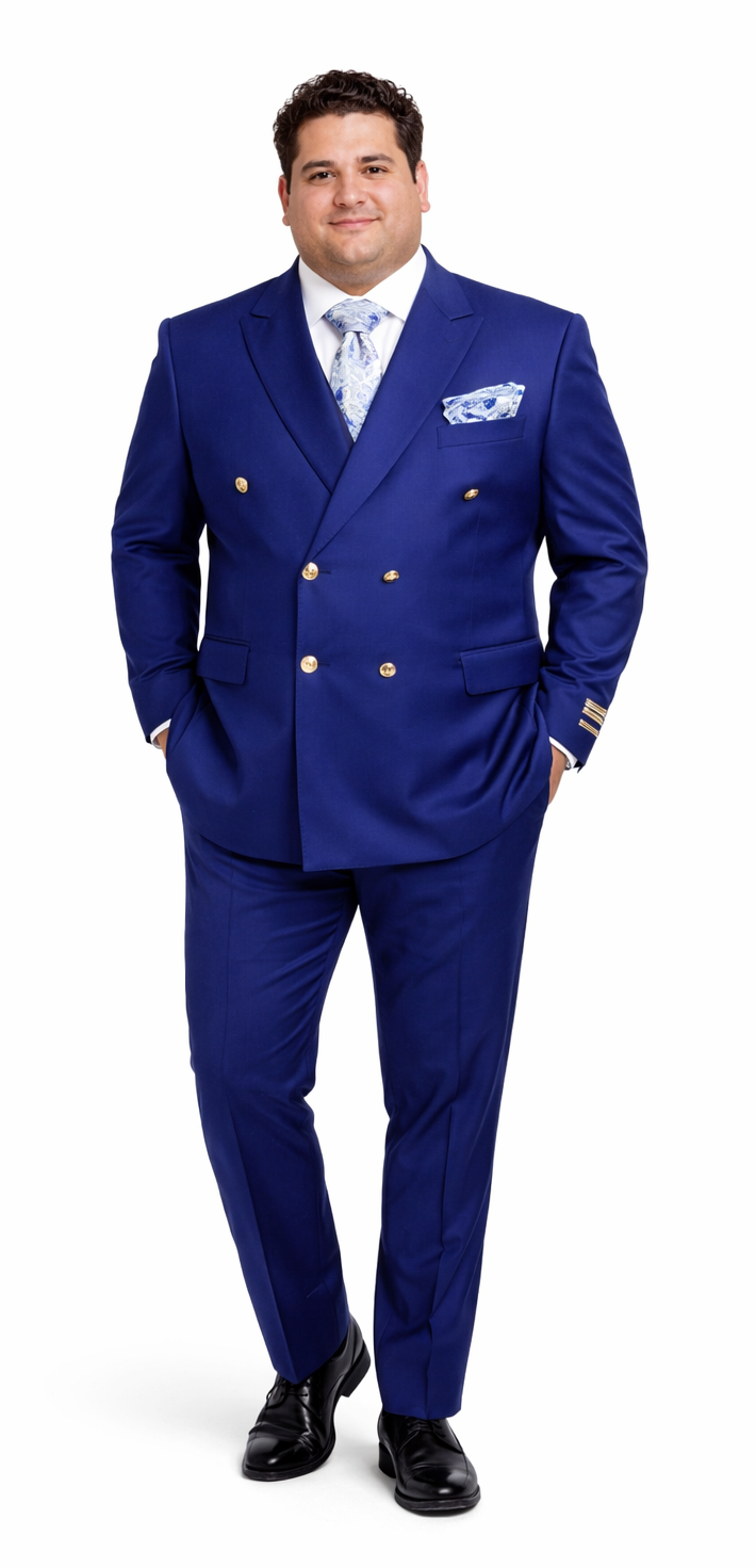 Rossiman Men's Slim Fit Royal Blue Suit â€“ Double-Breasted Elegance