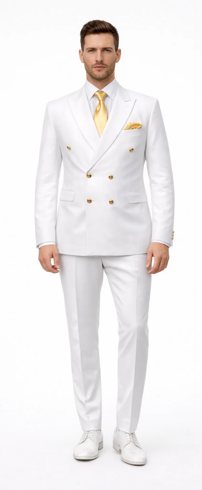 Rossiman Men's White Slim Fit Suit â€“ Double-Breasted 3-Piece Formal Ensemble
