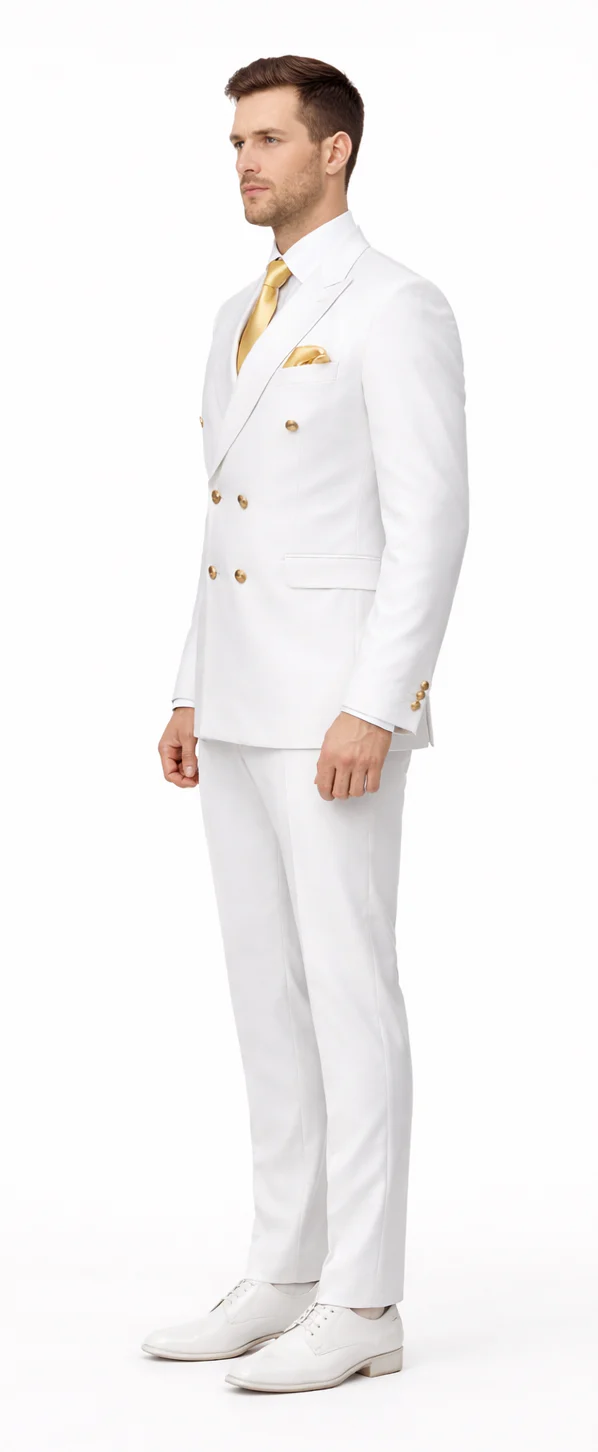 Rossiman Men's White Slim Fit Suit â€“ Double-Breasted 3-Piece Formal Ensemble
