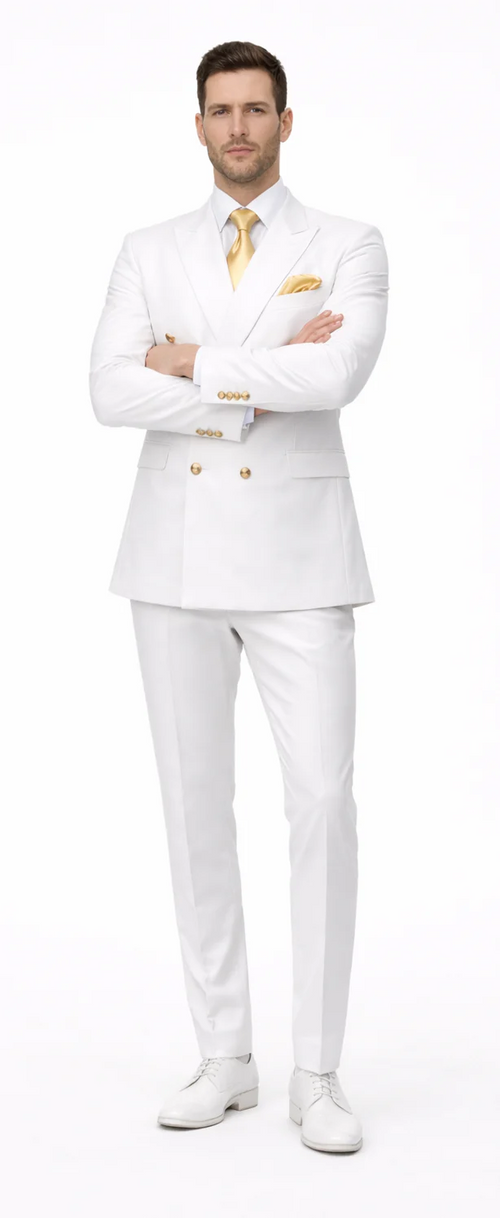 Rossiman Men's White Slim Fit Suit â€“ Double-Breasted 3-Piece Formal Ensemble