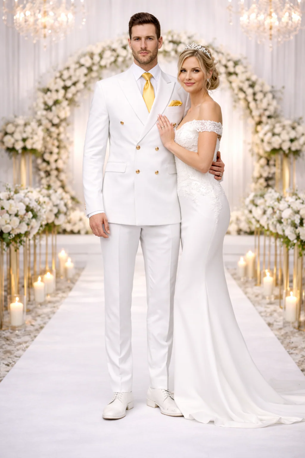 Rossiman Men's White Slim Fit Suit â€“ Double-Breasted 3-Piece Formal Ensemble