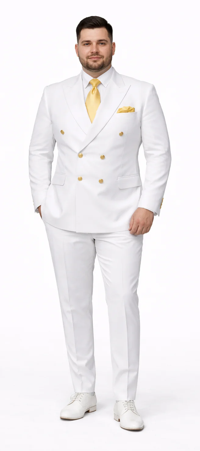Rossiman Men's White Slim Fit Suit â€“ Double-Breasted 3-Piece Formal Ensemble