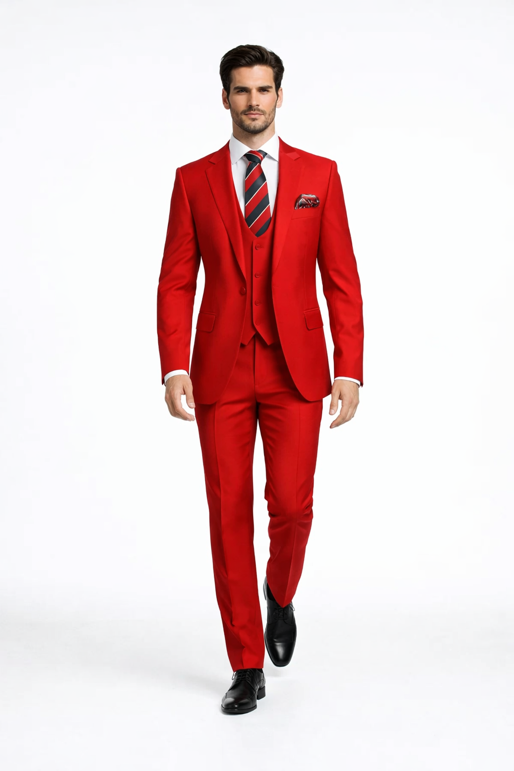 Rossiman Mens Red Slim Fit Suit Stylish Double-Breasted Jacket