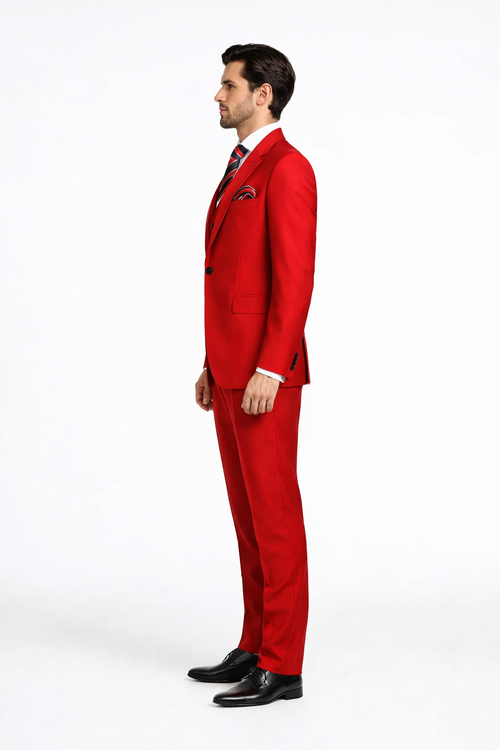 Rossiman Mens Red Slim Fit Suit Stylish Double-Breasted Jacket