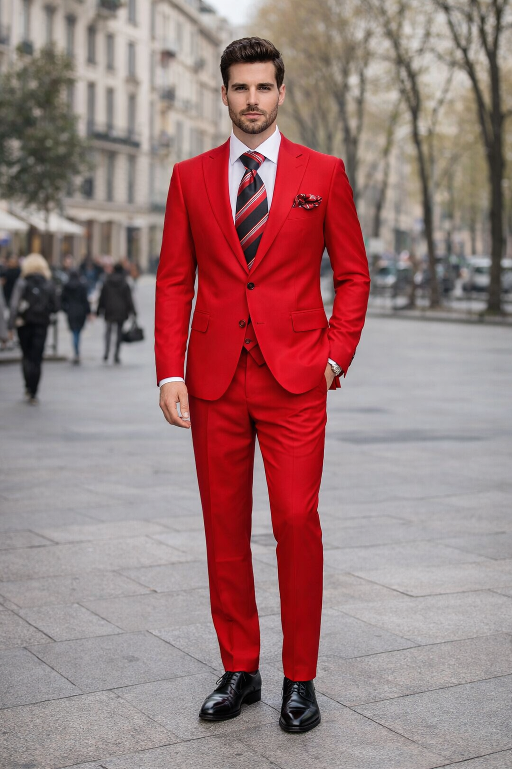 Rossiman Mens Red Slim Fit Suit Stylish Double-Breasted Jacket