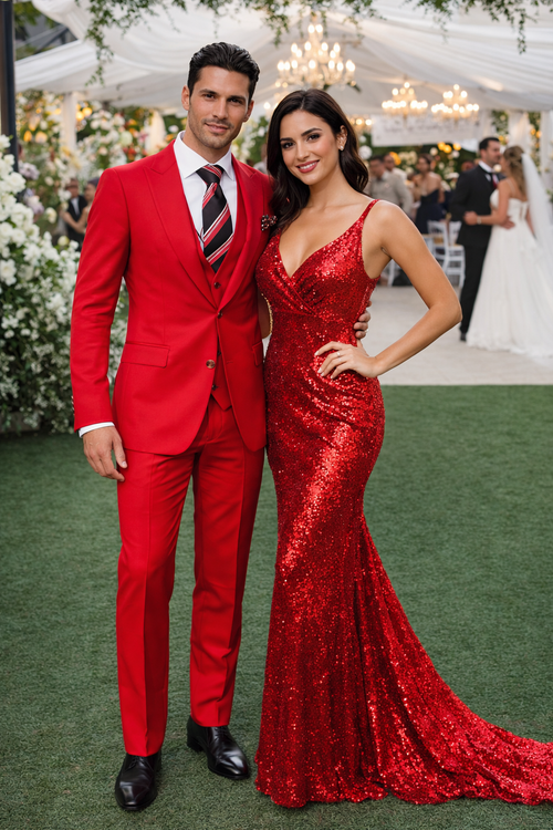 Rossiman Mens Red Slim Fit Suit Stylish Double-Breasted Jacket