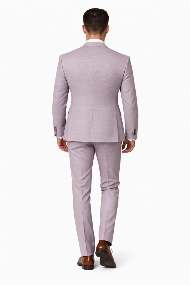 Rossiman Sharkskin Gray Plaid Suit â€“ Double-Breasted Windowpane Suit for Men