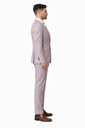 Rossiman Sharkskin Gray Plaid Suit â€“ Double-Breasted Windowpane Suit for Men