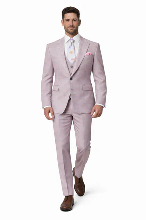 Rossiman Sharkskin Gray Plaid Suit â€“ Double-Breasted Windowpane Suit for Men