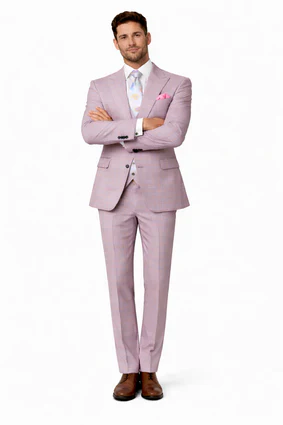 Rossiman Sharkskin Gray Plaid Suit â€“ Double-Breasted Windowpane Suit for Men