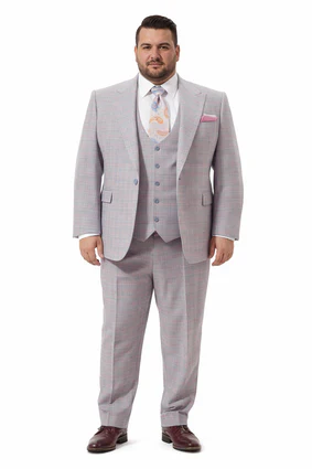 Rossiman Sharkskin Gray Plaid Suit â€“ Double-Breasted Windowpane Suit for Men