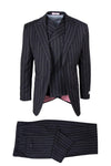 Tiglio Italian Suit - Real Wool Fabric Super 150's San Giovesse Black Bold Pinstripe, Wide Leg Suit & Vest in Color Black