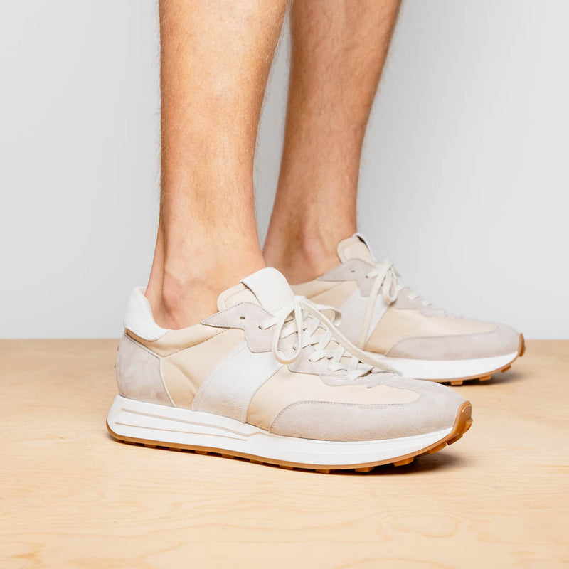 Zelli Roxi Luxury Sneaker in Taupe Suede and Smooth Calfskin