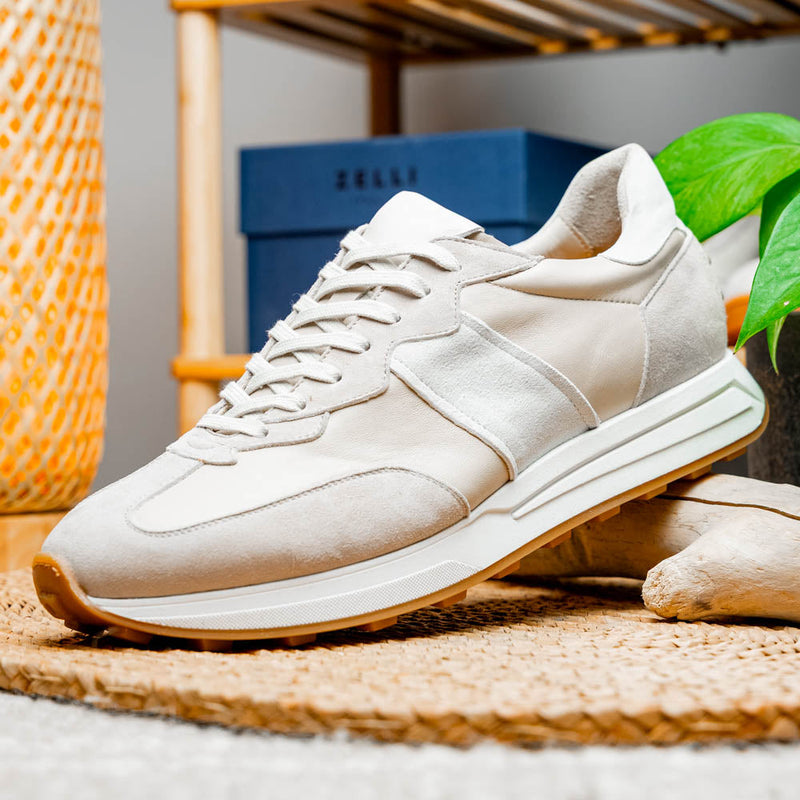 Zelli Roxi Luxury Sneaker in Taupe Suede and Smooth Calfskin
